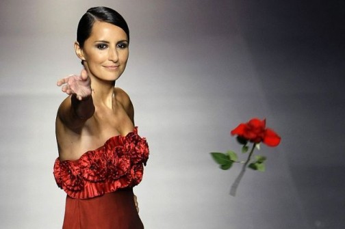 A model wears a creation by designer Elio Berhanyer at Cibeles Madrid Fashion Week Spring/Summer 2010 show in Madrid